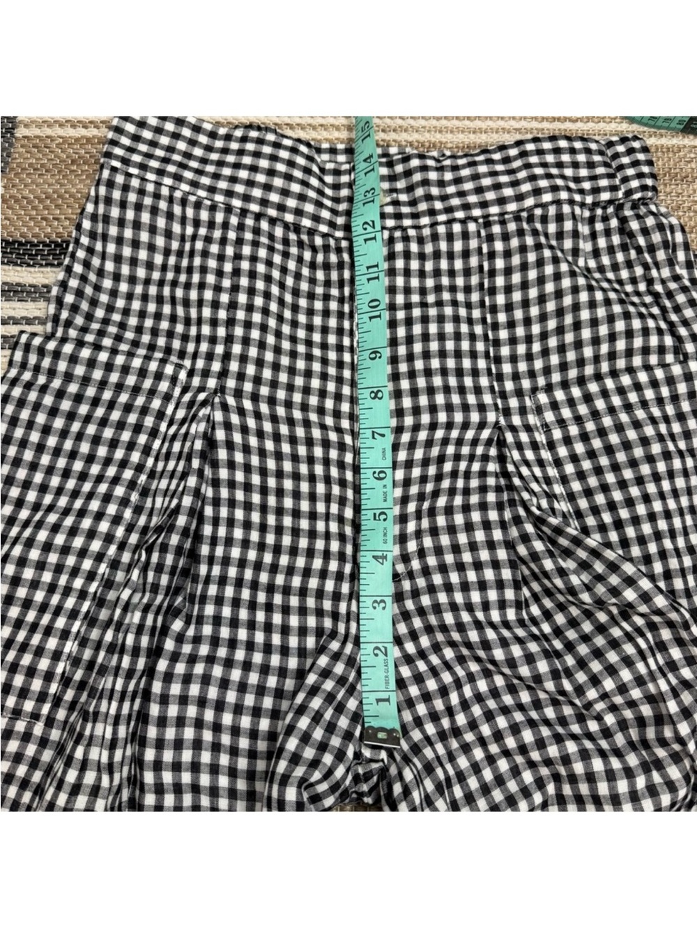 Free People East Side Trousers Plaid Relaxed Fit‎ Button Fly Black White Medium - Picture 8 of 10